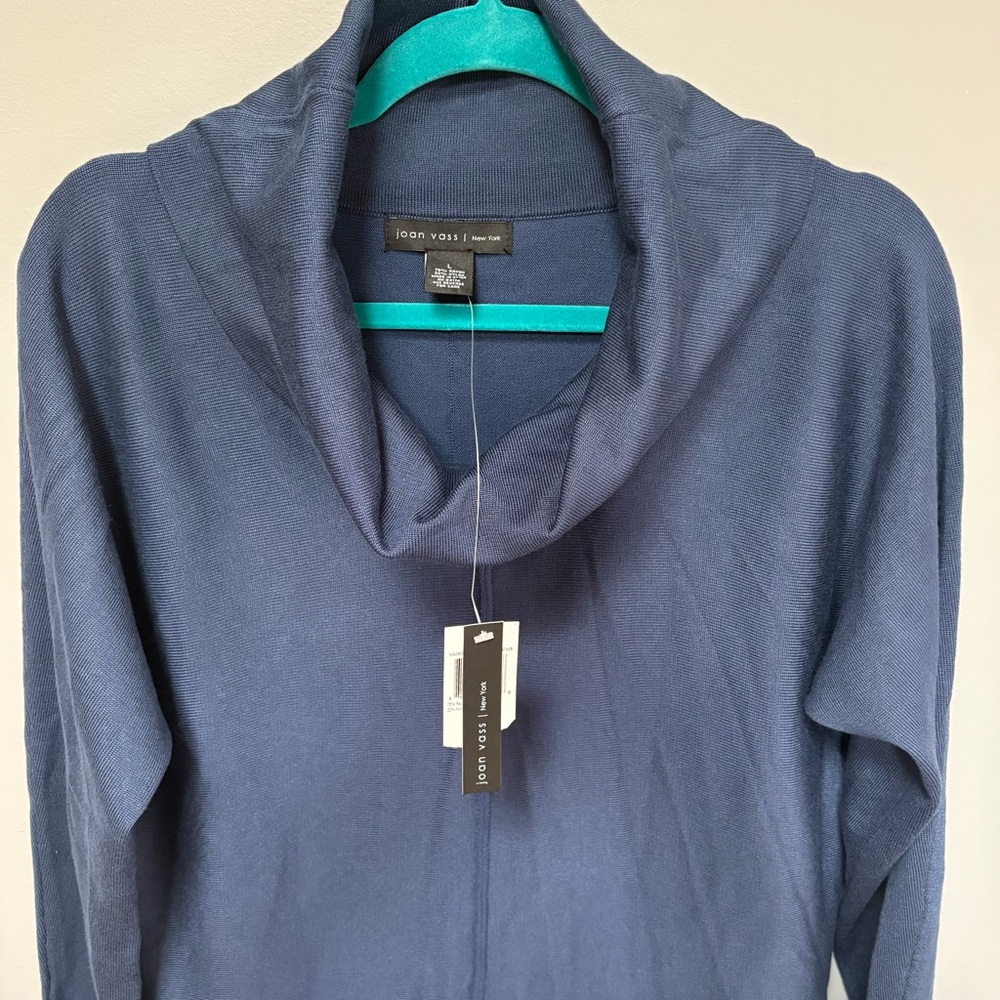 Joan Vass | New York Navy Cowl Neck Lightweight Sweater Size L NEW - Picture 6 of 7